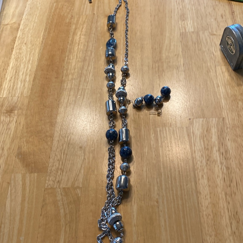 Chicos silver & blue necklace and earrings.